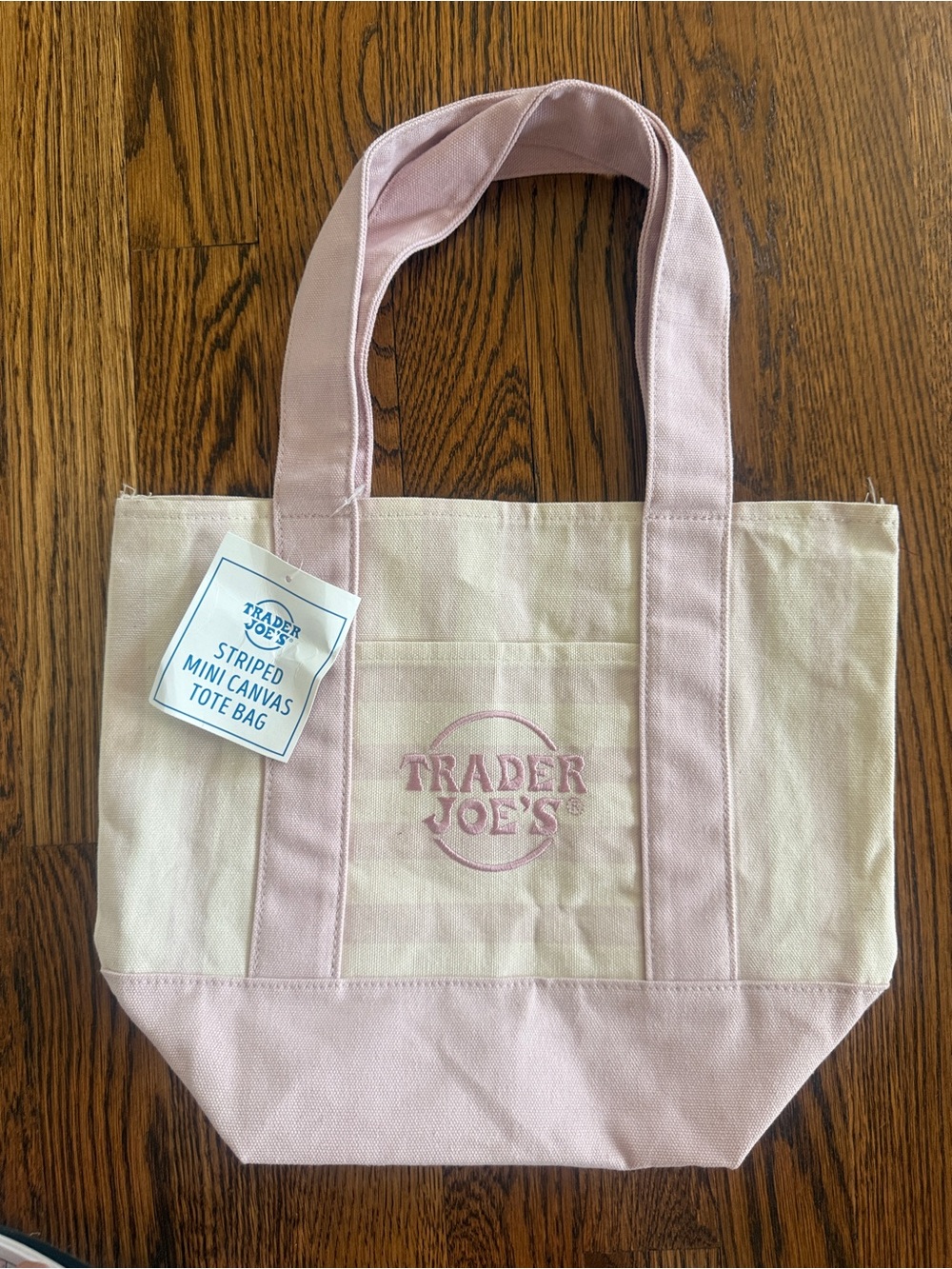 NWT Trader Joe’s Pink Canvas Striped Mini Tote Bag